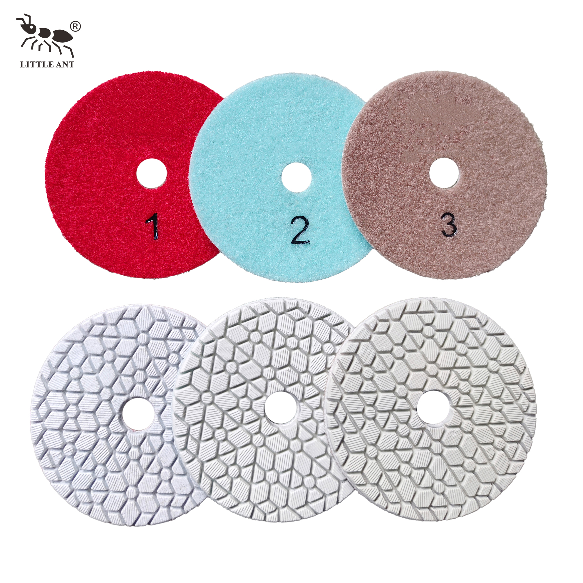 Little Ameise 3 Stufen Säule Diamant Nasspolierkissen flexibel für Stein Marmor Granit Terrazzo -Kalkstein Beton Beton